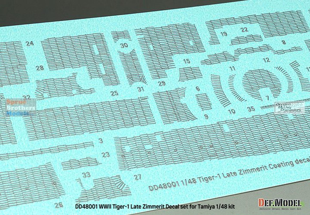 DEFDD48001 1:48 DEF Decal - Tiger I Late Zimmerit Coating Water Slide Decal Sheet