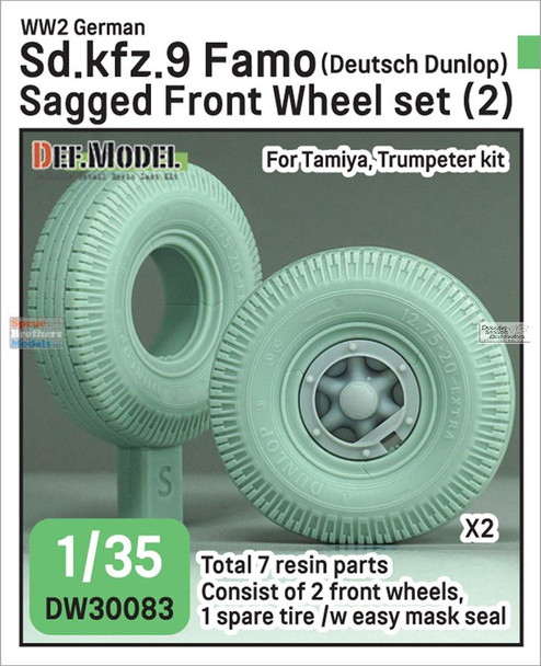 DEFDW30083 1:35 DEF Model German Sd.Kfz.9 FAMO Sagged Front Wheel Set #2 Deutsch Dunlop