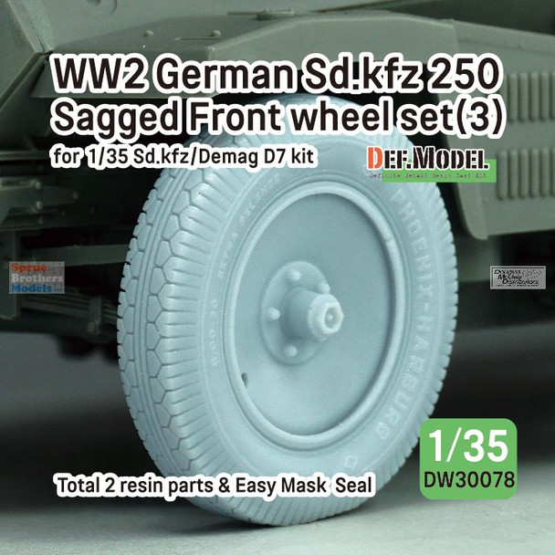 DEFDW30078 1:35 DEF Model WW2 German Sd.Kfz.250 Sagged Front Wheel Set #3
