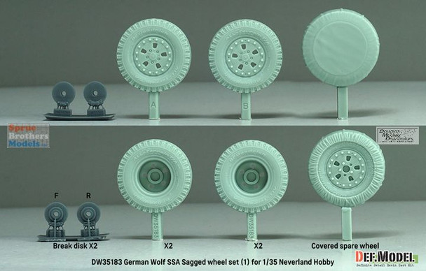 DEFDW35183 1:35 DEF Model German Wolf SSA Armored Vehicles Sagged Wheel Set #1
