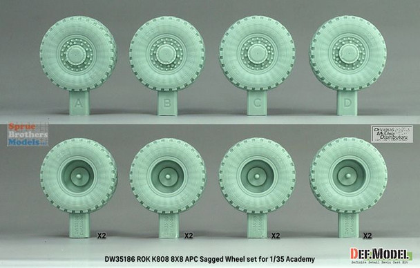 DEFDW35186 1:35 DEF Model ROK K808 8x8 APC Sagged Wheel Set #1 (ACA kit)