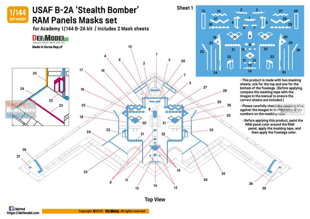 DEFDS144001 1:144 DEF Model USAF B-2A Spirit RAM Panels Mask Set (ACA kit)