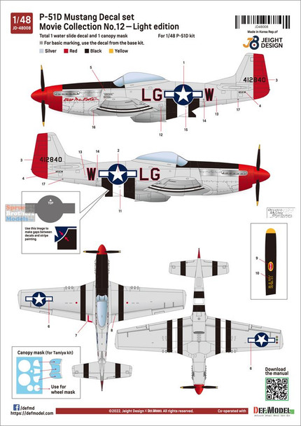 DEFJD48008 1:48 DEF Model Jeight Design - Movie Collection #12 Light Edition P-51 Mustang Set