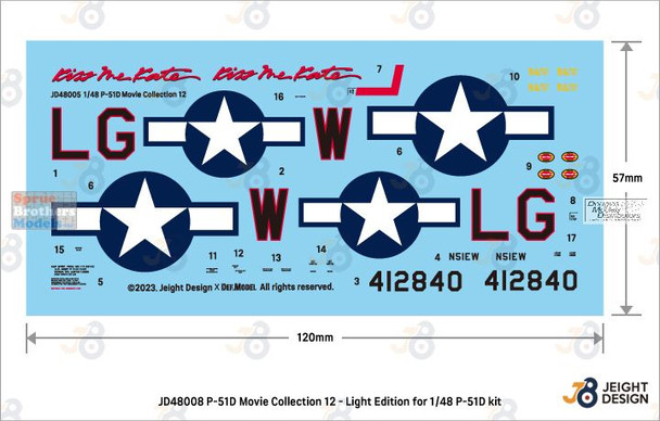DEFJD48008 1:48 DEF Model Jeight Design - Movie Collection #12 Light Edition P-51 Mustang Set