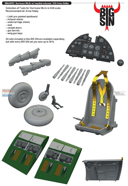 EDUSIN648152 1:48 Eduard BIG SIN Hurricane Mk.IIc with Rounded Exhausts Super Detail Set (ARM kit)