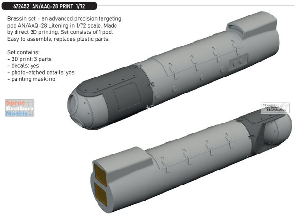 EDU672452 1:72 Eduard Brassin AN/AAQ-28 Litening Pod Set