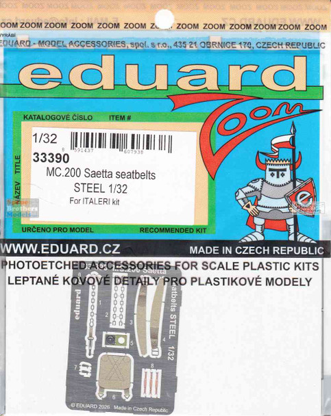 EDU33390 1:32 Eduard Color Zoom PE - MC.200 Saetta Seatbelts (ITA kit)