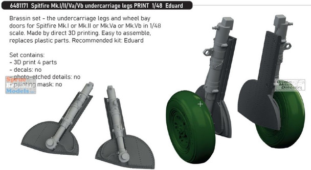 EDU6481171 1:48 Eduard Brassin - Spitfire Mk.I.II/Va/Vb Undercarriage Legs (EDU kit)
