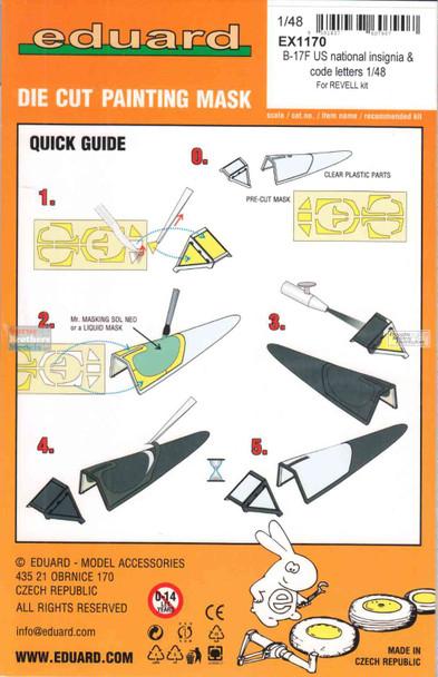 EDUEX1170 1:48 Eduard Mask - B-17F Flying Fortress US National Insignia & Code Letters (REV kit)