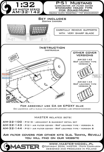 MASAM32142 1:32 Master Model P-51 Mustang Carburetor Air Filter Cover Standard Holed Type (ZKM kit)