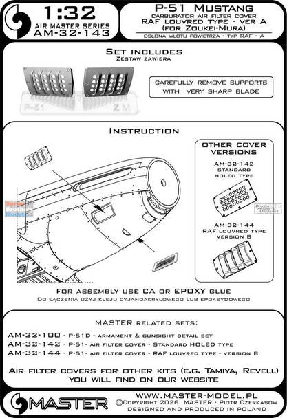 MASAM32143 1:32 Master Model P-51 Mustang Carburetor Air Filter Cover RAF Louvered Type Ver A (ZKM kit)