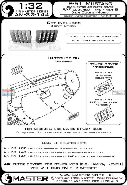 MASAM32144 1:32 Master Model P-51 Mustang Carburetor Air Filter Cover RAF Louvered Type Ver B (ZKM kit)