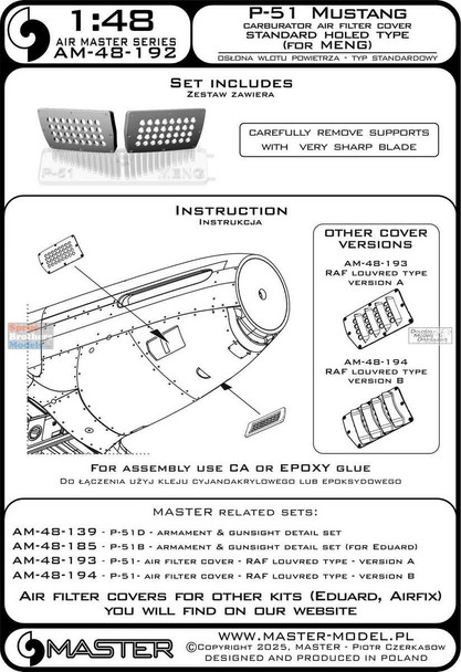MASAM48192 1:48 Master Model - P-51 Mustang Carburetor Air Filter Cover Standard Holed Type (MNG kit)
