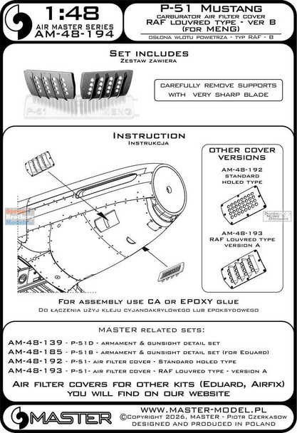 MASAM48194 1:48 Master Model - P-51 Mustang Carburetor Air Filter Cover RAF Louvered Type Ver B (MNG kit)