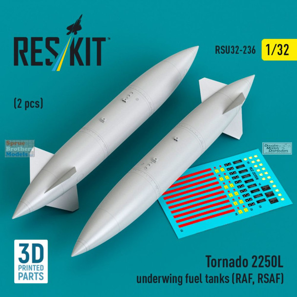 RESRSU320236U 1:32 ResKit Tornado 2250L Underwing Fuel Tanks (RAF / RSAF)