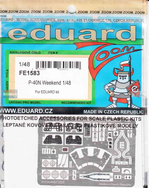 EDUFE1583 1:48 Eduard Color Zoom PE - P-40N Warhawk Weekend (EDU kit)