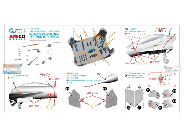 QTSQT48186R 1:48 Quinta Studio Su-30 Flanker Sensors & Antennas