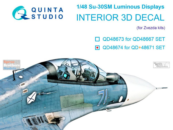 QTSQD48674 1:48 Quinta Studio 3D Decal - Su-30SM Flanker-H Luminous Displays for QD48674/QD+48671 (ZVE kit)