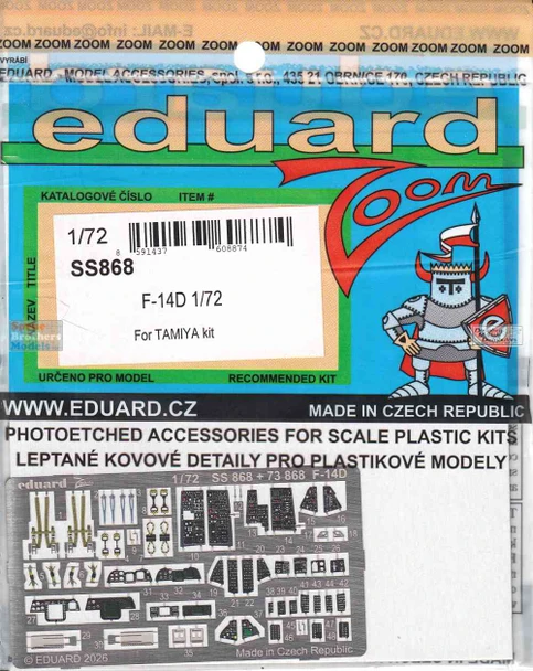 EDUSS868 1:72 Eduard Color Zoom PE - F-14D Tomcat (TAM kit)