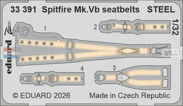 EDU33391 1:32 Eduard Zoom PE - Spitfire Mk.Vb Seatbelts (KOT kit)