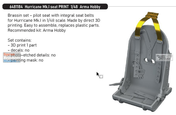 EDU6481184 1:48 Eduard Brassin - Hurricane Mk.I Seat (ARM kit)