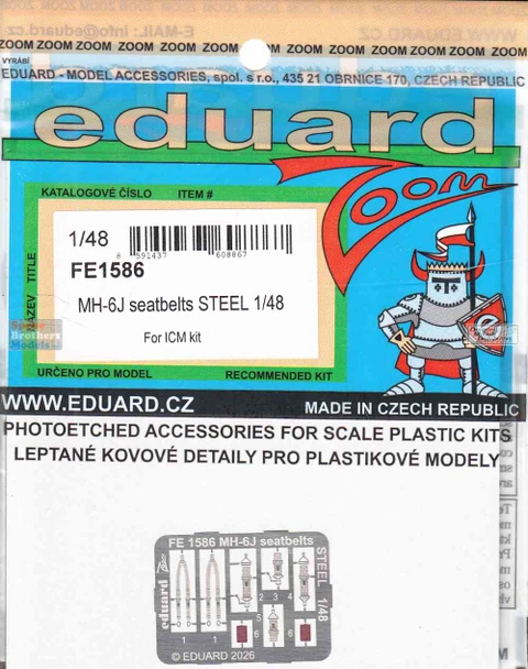 EDUFE1586 1:48 Eduard Color Zoom PE - MH-6J Little Bird Seatbelts (ICM kit)