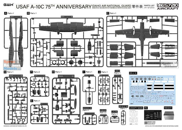 LNRS7210 1:72 Great Wall Hobby A-10C Thunderbolt II 'USAF A-10C 75th Anniversary Idaho Air National Guard'