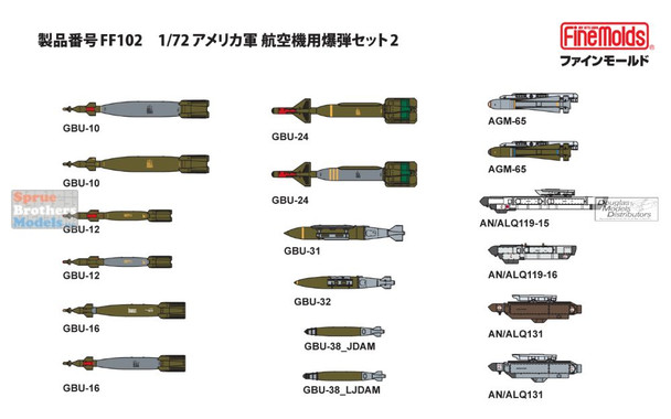 FNMFF102 1:72 Fine Molds US Aircraft Bomb Set #2