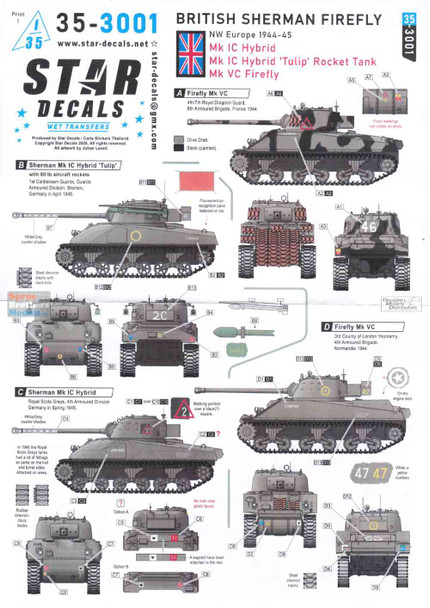 SRD353001 1:35 Star Decals: British Sherman Firefly NW Europe 1944-45