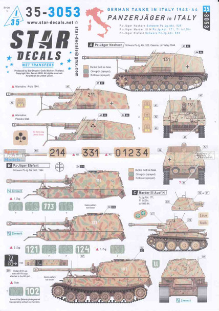SRD353053 1:35 Star Decals: German Tanks in Italy 1943-44 - Panzerjager