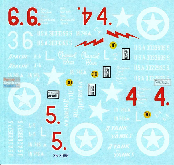 SRD353065 1:35 Star Decals: US 746th Tank Battalion - Utah Beach M4 Sherman M4 Dozer