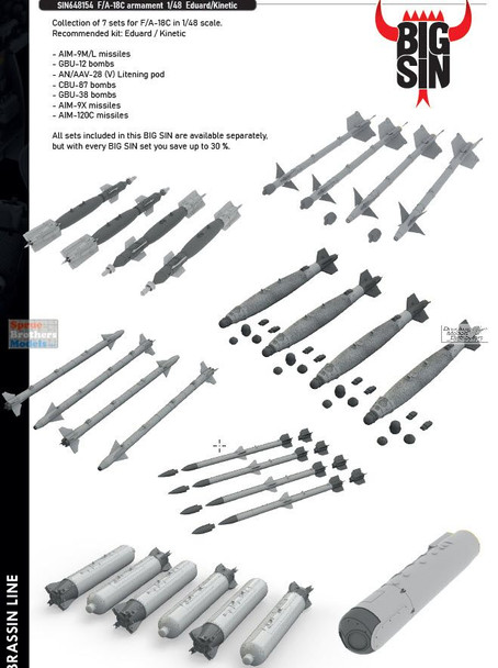 EDUSIN648154 1:48 Eduard BIG SIN F-18C Hornet Armament Set (EDU/KIN kit)