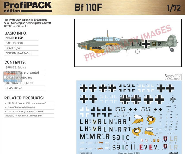 EDU07084 1:72 Eduard Bf110F ProfiPACK