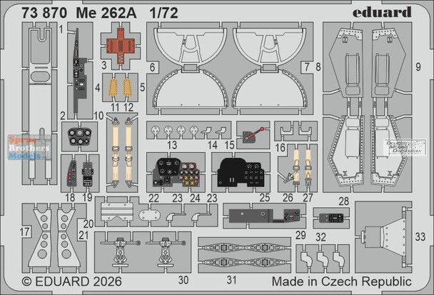 EDU73870 1:72 Eduard Color PE - Me262A Detail Set (ARM kit)