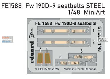 EDUFE1588 1:48 Eduard Color Zoom PE - Fw190D-7 Seatbelts (MIA kit