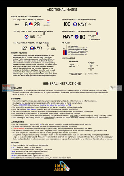 OMA32DET062 1:32 1Man Army Basic Markings & Stencil Masks - Hawker Sea Fury FB.11 (DBM kit)