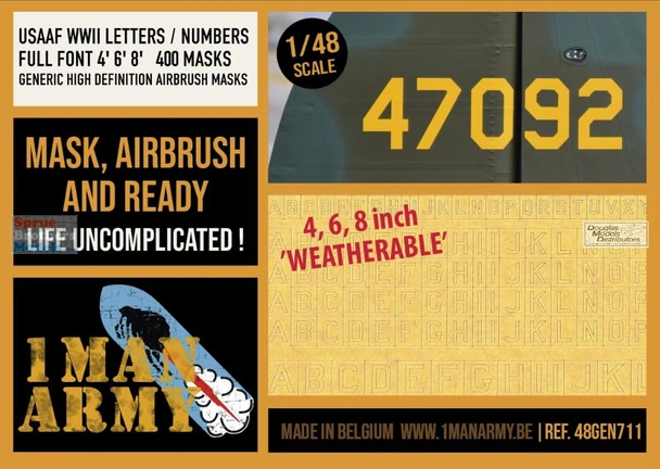 OMA48GEN711 1:48 1Man Army Masks: USAAF WW2 Letters / Numbers Full Font 4' 6' 8'