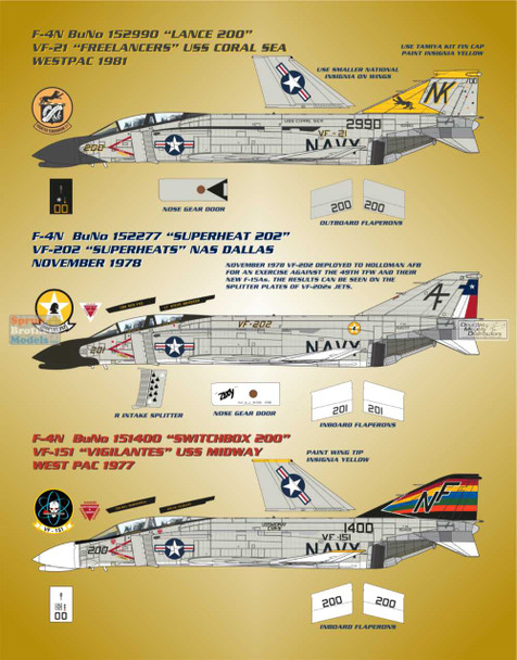 BMA48057 1:48 Bullseye Model Aviation Decals - F-4N Phantom II 'Fleet Phantoms IX'