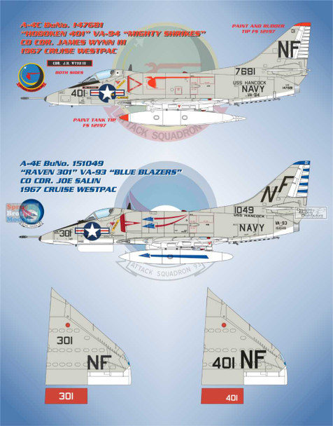 BMA48058 1:48 Bullseye Model Aviation Decals - Carrier Air Wing 5 USS Hancock 1967 (A-4C A-4E F-8E A-1H)