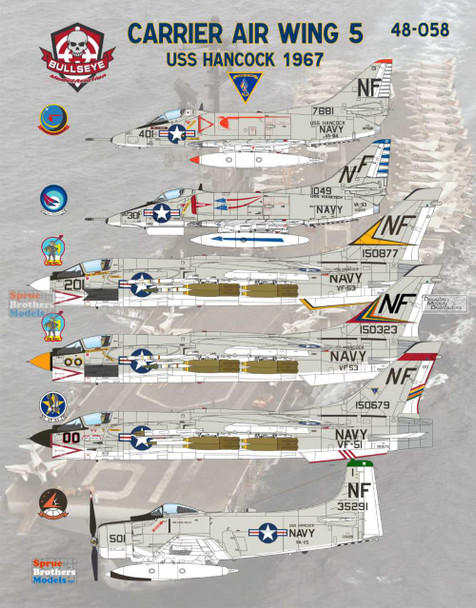 BMA48058 1:48 Bullseye Model Aviation Decals - Carrier Air Wing 5 USS Hancock 1967 (A-4C A-4E F-8E A-1H)