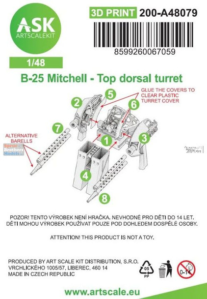 ASKA48079 1:48 ASK/Art Scale B-25 Mitchell Top Dorsal Turret & Gun Set (HKM kit)