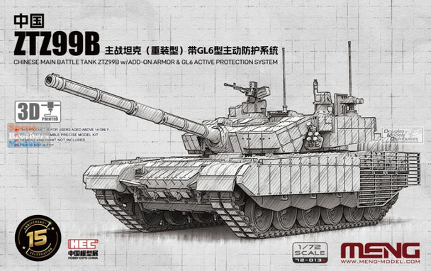 MNG72013S 1:72 Meng Chinese Main Battle Tank ZTZ99A/B with Add-On Armor & GL6 Active Protection System