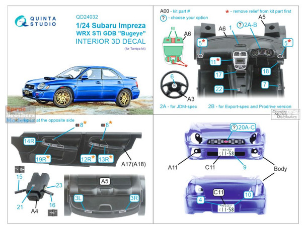 QTSQD24032 1:24 Quinta Studio 3D Decal -  Subaru Impreza WRX STi GDB Bugeye (TAM kit)