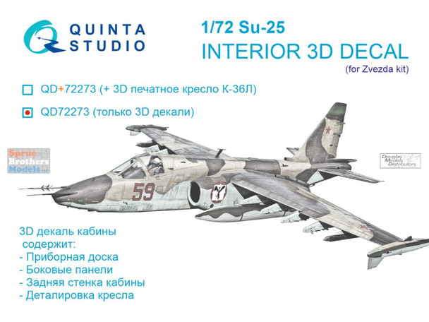 QTSQD72273 1:72 Quinta Studio 3D Decal - Su-25 Frogfoot (ZVE kit)