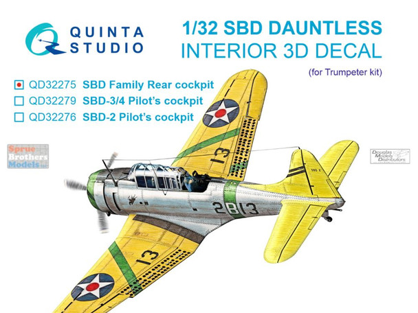 QTSQD32275 1:32 Quinta Studio 3D Decal - SBD Dauntless Rear Cockpit (TRP kit)