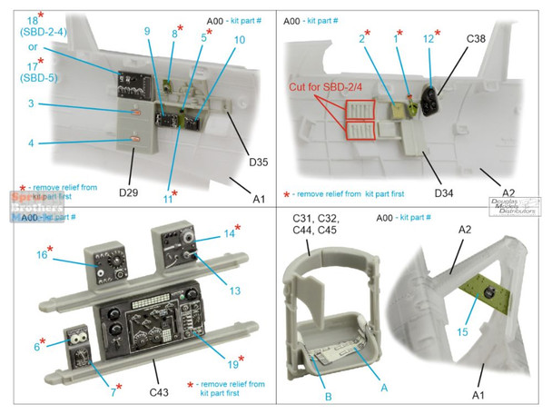 QTSQD32275 1:32 Quinta Studio 3D Decal - SBD Dauntless Rear Cockpit (TRP kit)