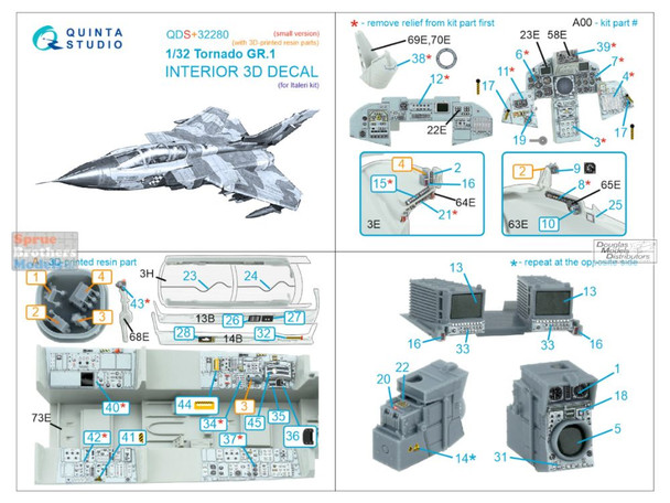 QTSQDS32280R 1:32 Quinta Studio 3D Decal - Tornado GR.1 + Resin (ITA kit) Small Version