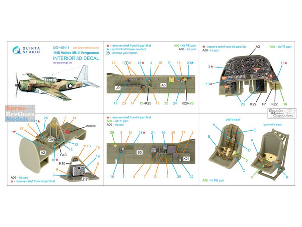 QTSQD48411R 1:48 Quinta Studio 3D Decal - Vultee Mk.II Vengeance + Resin Parts (DRW kit)