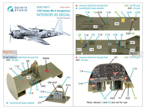 QTSQDS48411 1:48 Quinta Studio 3D Decal - Vultee Mk.II Vengeance (DRW kit) Small Version