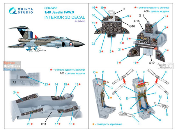 QTSQD48455 1:48 Quinta Studio 3D Decal - Javelin FAW.9 (AFX kit)